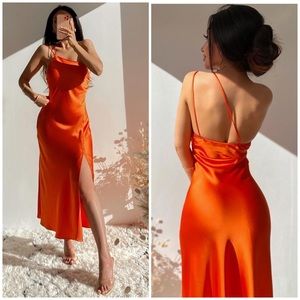 Zara satin lingerie orange midi dress